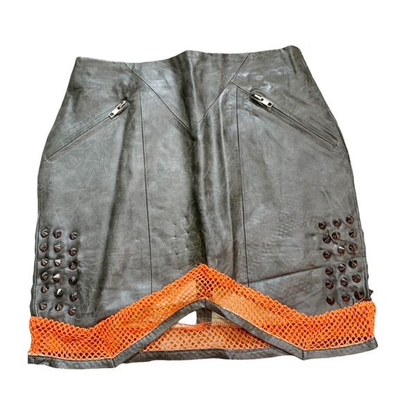 NWOT English Rose Faux Leather Orange Fishnet Mini Skirt Juniors - Picture 11 of 11